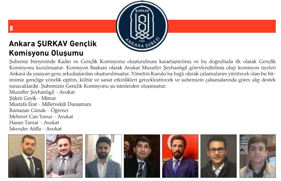 Şubemiz faaliyetlerinin arttırılması ve çeşitlendirilmesi ile her kesime yönelik etkinliklerin gerçekleştirilmesi amacıyla şubemiz bünyesinde Genç Şurkav Komisyonu kurulmuş, Muzaffer Şeyhanlıgil Komisyon Başkanı olarak görevlendirilmiştir.
Başarılar dileriz.
<a href="/Muzaferseyh/">Av. Muzafer ŞEYHANLIGIL</a>