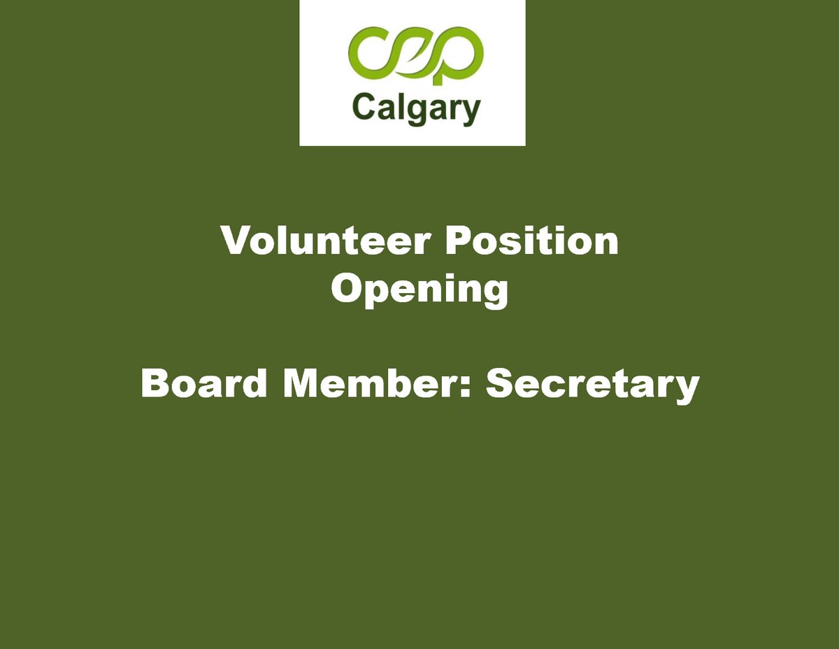 CEPCalgary's tweet image. We are currently recruiting a motivated volunteer to fill our Board Member: Secretary position.  

For more information, see the link below: 
cepcalgary.org/volunteer-with…

#CEP #CEPCalgary #recruitment #volunteer #networking #sustainability