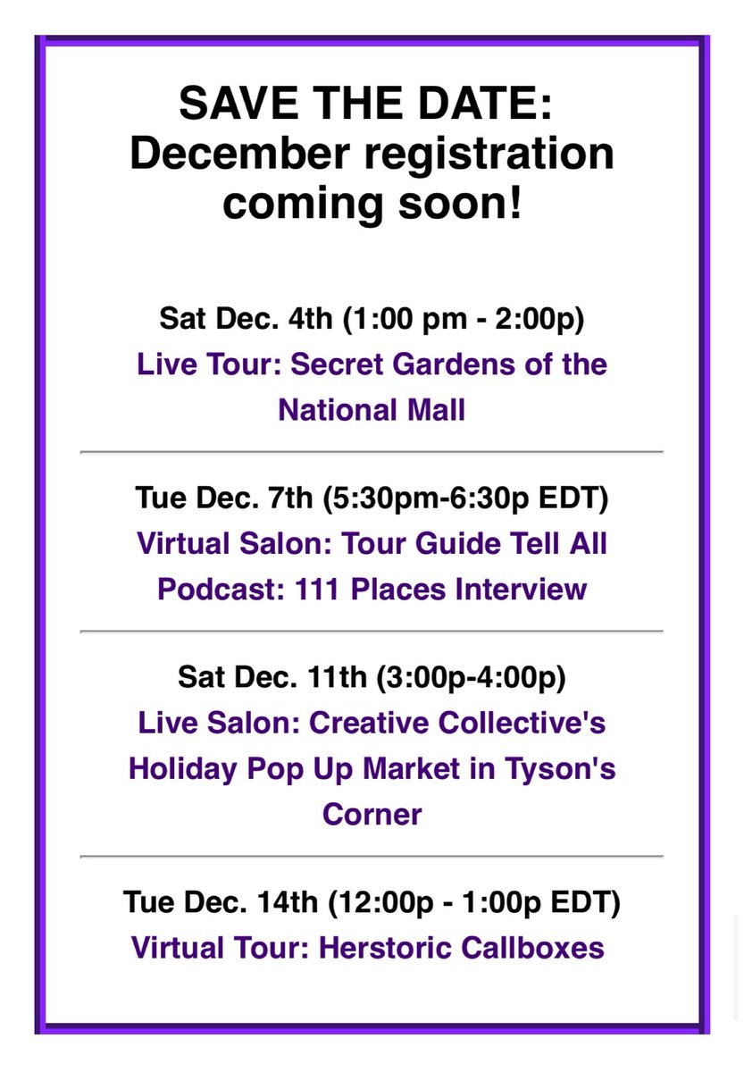 atourofherown's tweet photo. December registration for #TOHOdc events will be open soon! https://t.co/wysaA9KS4k