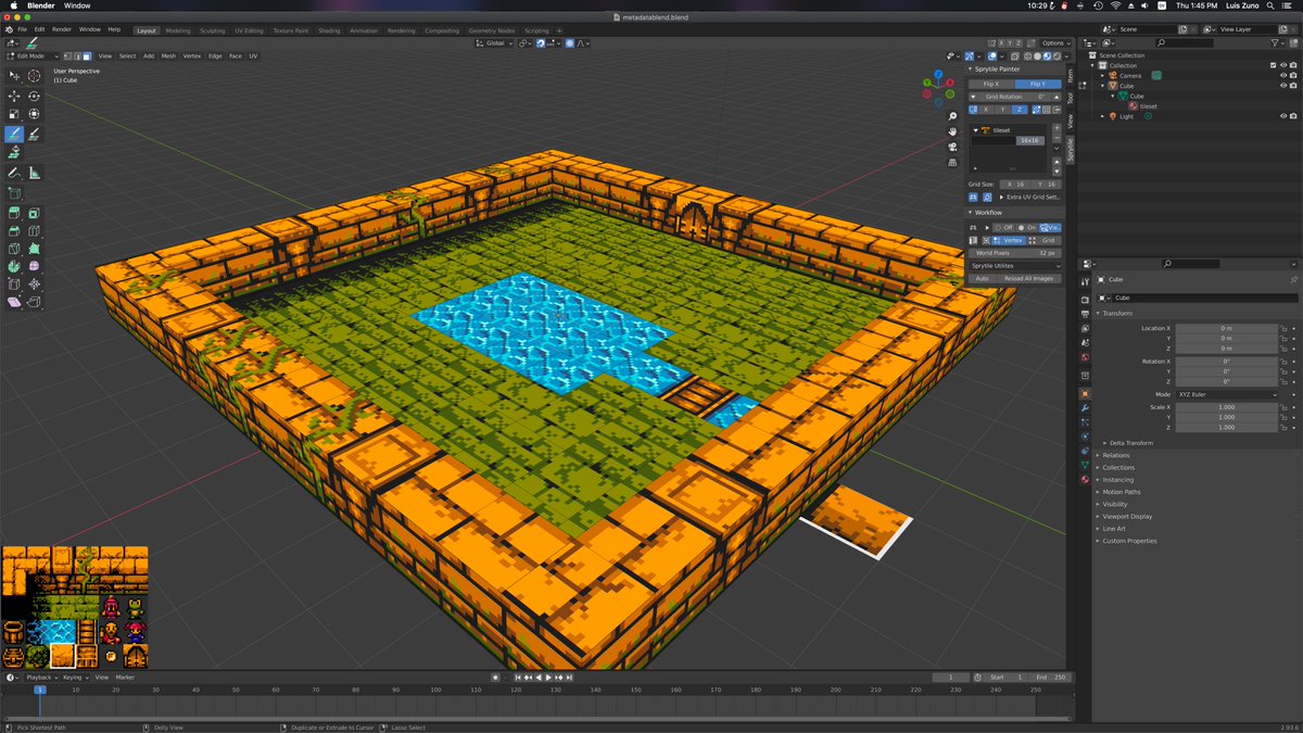 ansimuz's tweet image. Having Fun with #Blender3D and #Sprytile #pixelart #gamedev #aseprite