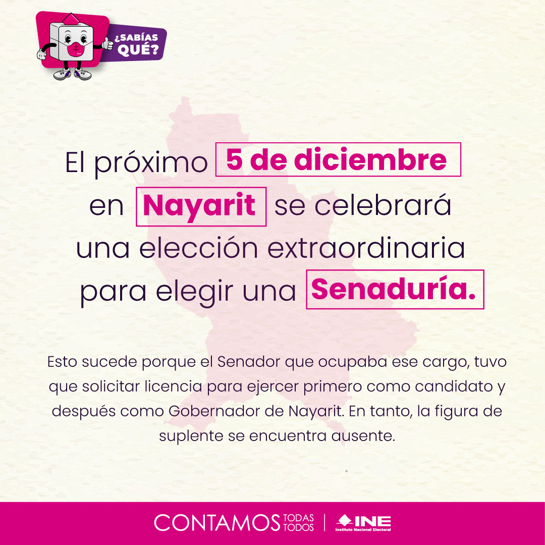 COPARMEXNAYARIT's tweet photo. Infórmate y participa en las Elecciones de este próximo 5 de Diciembre, donde se elegirá al nuevo "Senador de la Republicar por Nayarit"

Ejerce tu Voto este 5 de Diciembre  👍 https://t.co/fvqy0oglHy