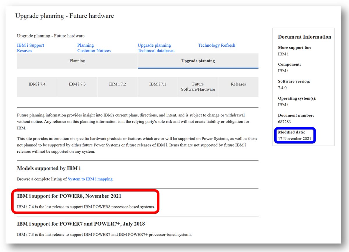PowerSystems_i's tweet image. Suite à l&apos;annonce du retrait des MES POWER8, IBM confirme officiellement que la 7.4 sera la dernière version IBM i supportée par les serveurs POWER8.
La future version IBM i 7.5 ne sera supportée que sur les POWER9 et Power10.