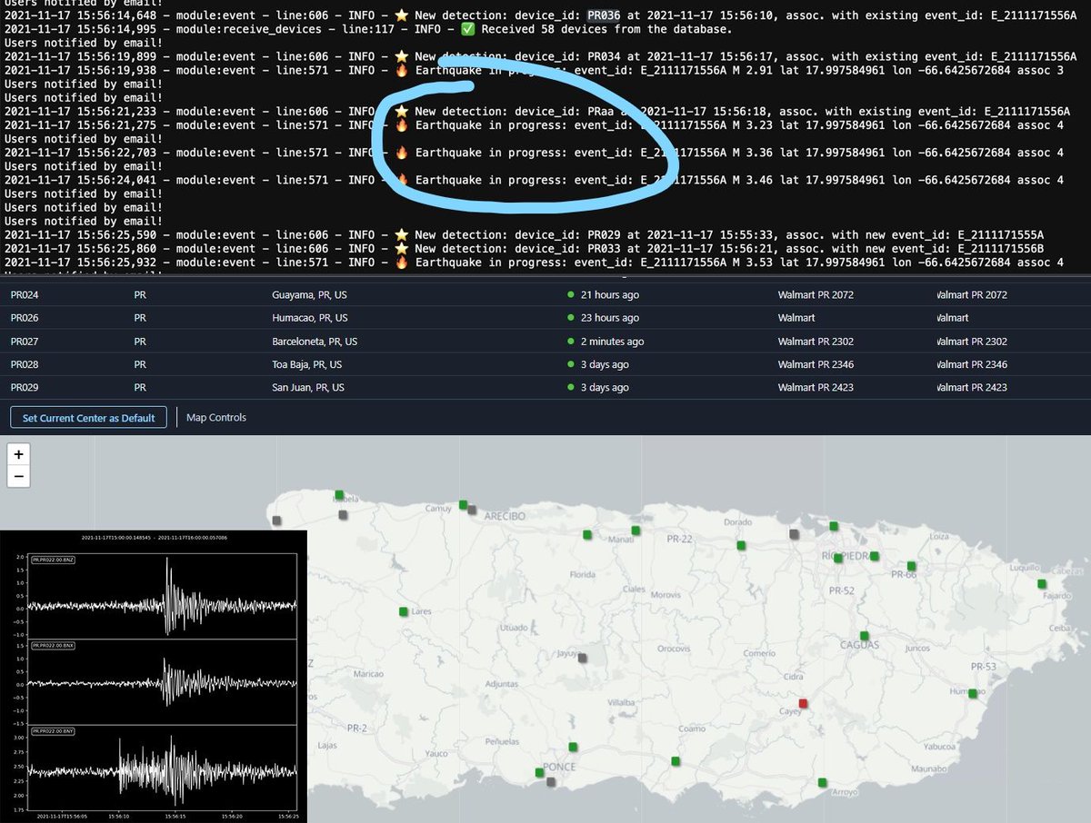 The Caribbean's first ever EEW alert from our Puerto Rico system. We got a rapid magnitude calculation with 6 stations triggering ⭐ Thanks to partners PRSeismic Nework, PRScience Trust, AWS, IBM, and Clinton Foundation ⭐