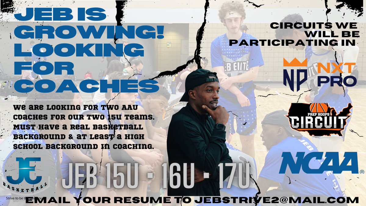 JE_Basketball2's tweet photo. ๐นLast summer was lit! We are expanding the brand adding another 15u & 16u travel teamโผ๏ธ
๐ธWe are looking for two COMMITTED coaches that can be at 2 practices per week, travel, and team events
Please email your resumes to jebstrive2@gmail.com
#ITrainWithJonEllis #JEBElite โฃ#DCTG https://t.co/PWh27md00P