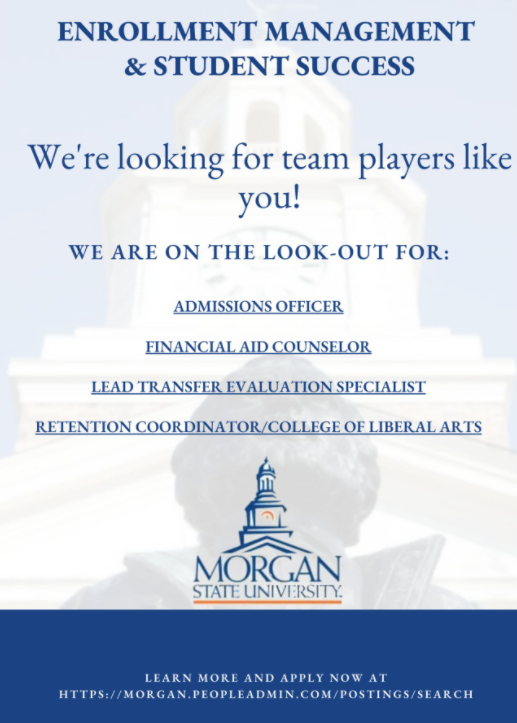HRhondaShields's tweet photo. Morgan State University ISO game changers and reshaping the future of #highered! Learn more about the open positions here -->https://t.co/ZDF0Qms2aL

#nowhiring #highered #hbcu #jobs #benefits #ApplyNow #baltimoremd #studentsuccess #studentaffairs #enrollmentmanagement https://t.co/EsUgOJZRiY