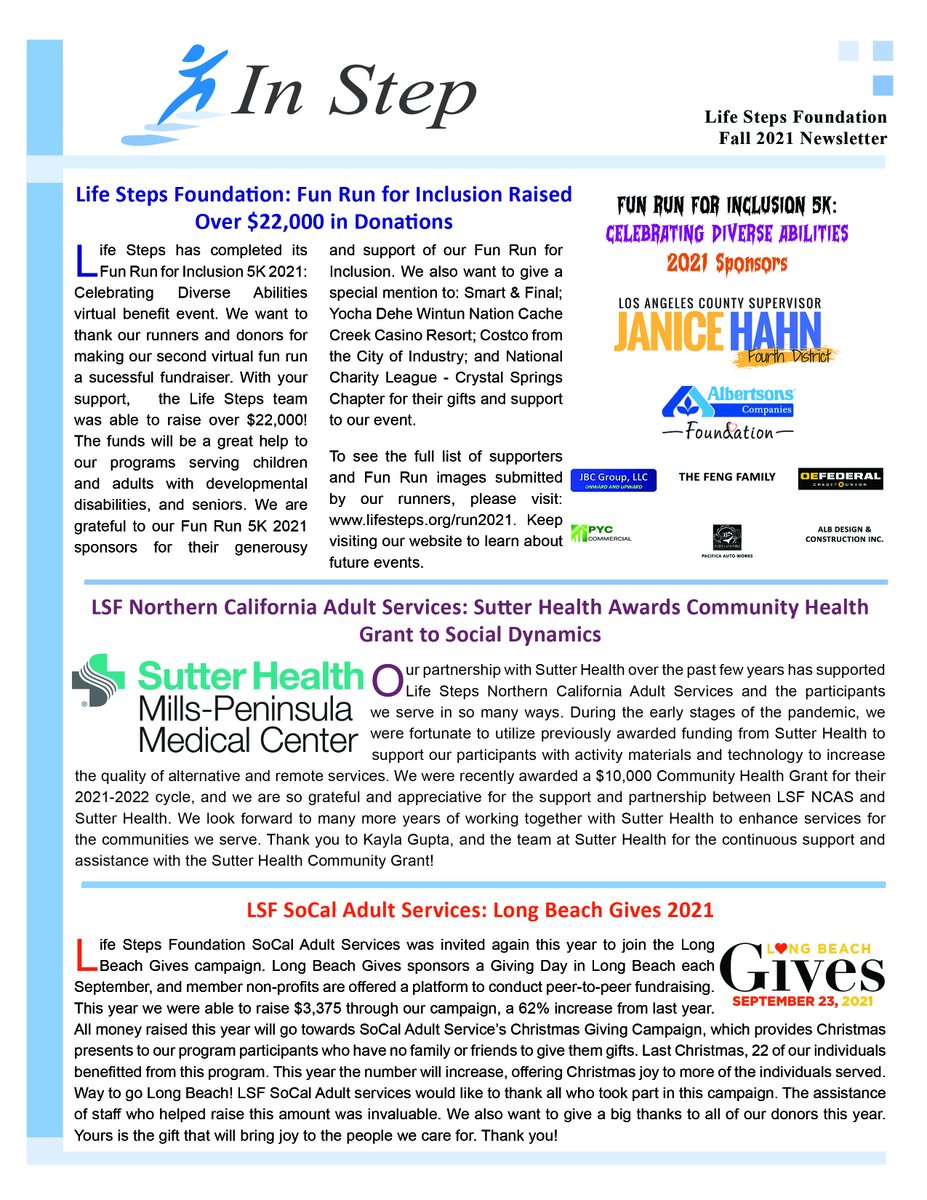 Life Steps' Fall 2021 Newsletter is now available! Read what our programs have been up to these past few weeks. You can click on the link below or visit our website under "News &amp; Events" tab to access the article.
Link: lifestepsfoundation.org/file_download/…
 
#lifestepsfoundation #newsletter