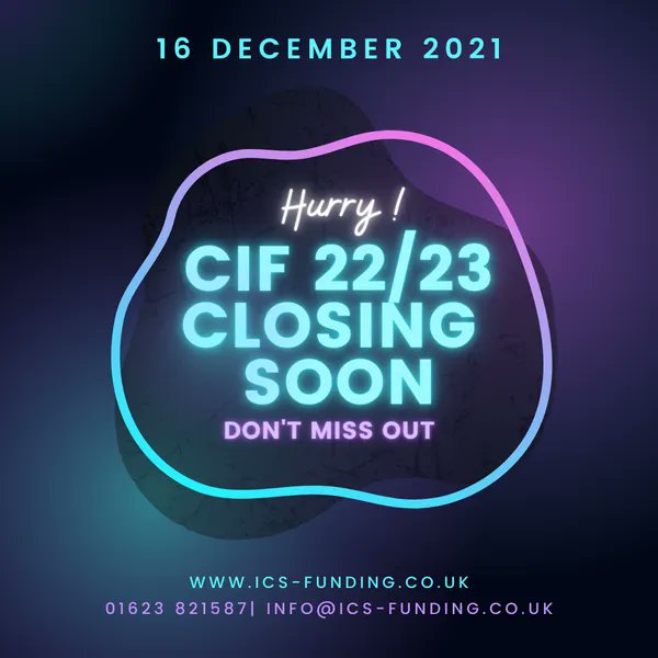 The ESFA 2022/23 Condition Improvement Fund application round is due to close on December 16th 2021 - buff.ly/32lmeka

#ukbusinesshour #rotherhamhour #barnsleyhour #robinhoodhour #derbyshirehour #teesidehour #gatesheadhour #sunderlandhour #MansfieldHour #ChesterfieldHour