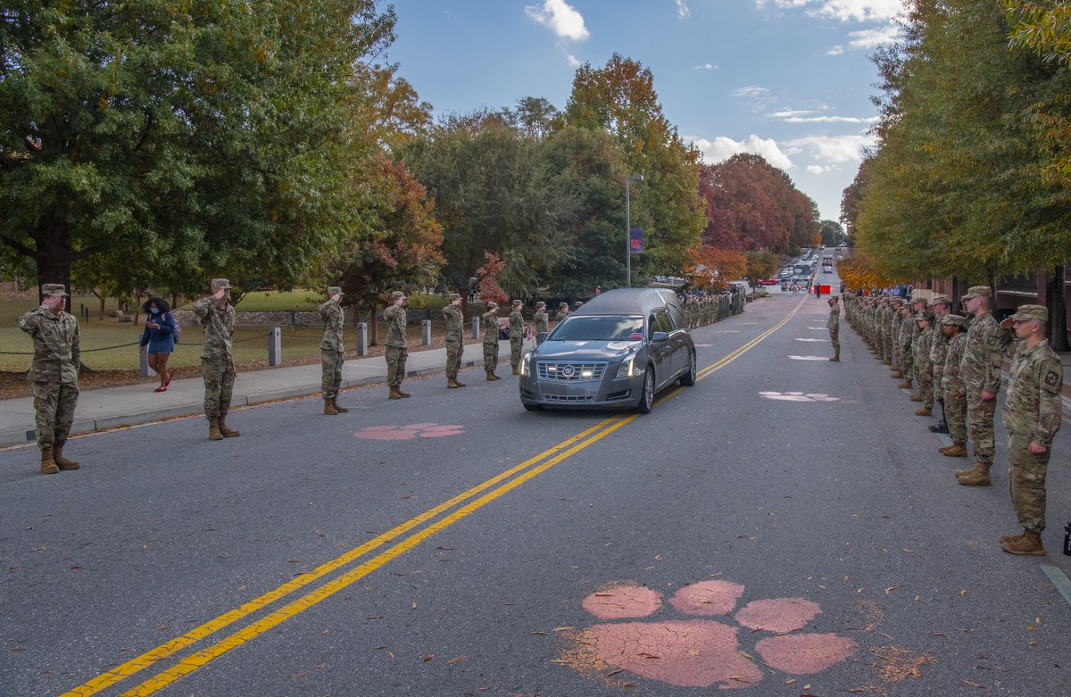 ClemsonUniv's tweet photo. Today, we paid respects to Brig. Gen. Ben Skardon as he Lay in Honor at Memorial Park. 

Tomorrow, we encourage the #ClemsonFamily to wear purple to show support and solidarity to all those impacted by his loss and to honor the American and the Clemson hero that he was. 💜 https://t.co/i6HGzuGNLT