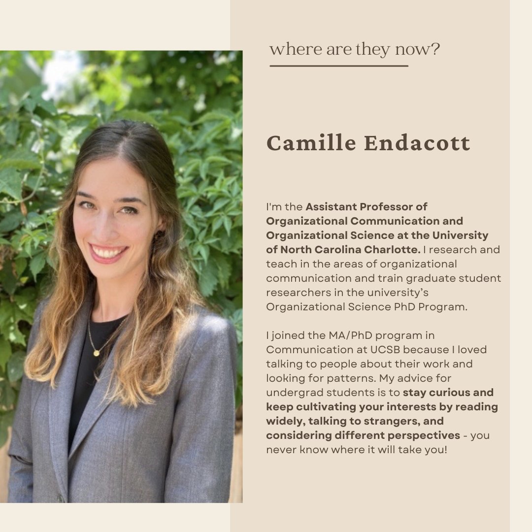 CommUcsb's tweet photo. Curious about what our recent graduates have been up to? Check out Chelsea and Camille, two of our 2021 PhD graduates! We're so excited to see their impact in their organizations. Also graduated last year but not pictured: Gavin Kirkwood & Yoori Yang. #UCSBComm https://t.co/RQoqY6Mpcg