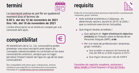 ccamcat's tweet photo. Demà a les 14h s'acaba el termini per fer la inscripció prèvia als #ajutsdirectes per a la solvència empresarial.
L'ordre d'entrada de les inscripcions no es tindrà en compte.
ℹ️ https://t.co/hCttB1gN5g https://t.co/KokbqudAVi