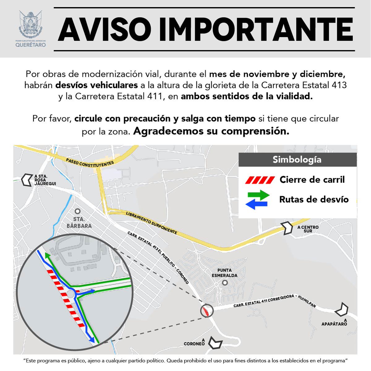 #ATENCIÓN Por obras, desvíos viales sobre la Carr. Estatal 413 a la altura de la glorieta con la Carr. Estatal 411, en el <a href="/MpioCorregidora/">Municipio de Corregidora</a>.

Agradecemos tu comprensión.

#JuntosAdelante 🙌 
#SomosCEI 💪