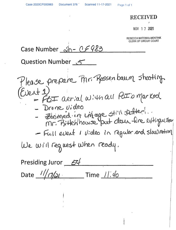 BREAKING: Note shows the deadlocked jury is requesting to see the 'fortified' image of Kyle Rittenhouse from the prosecutor's photo analyst