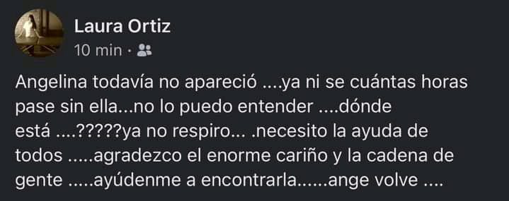 Van 52 horas. Claro que la podemos encontrar. Vamos a inundar las redes sociales. A Rt y Compartir!!
Nunca es tarde!!!