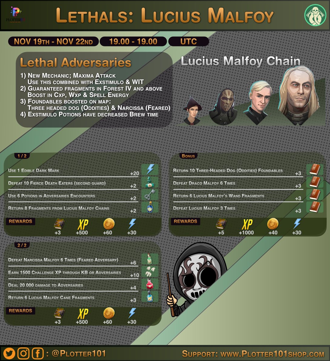 Plotter101HPWU's tweet image. Lethal event: Lucius Malfoy
Start: 19th Nov, 19.00 UTC
Ends: 22nd Nov, 19.00 UTC

#wizardsunite #plotter101