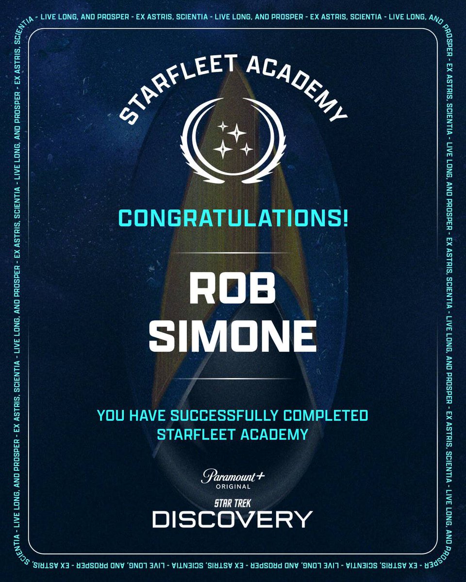 Rob_Simone's tweet photo. .
🚀🛰️👾🪐
 
Thank You to #ParamountPlus for the newly 
re-initiated #StarfleetAcademy!!

The #StarTrekDiscovery
Season 4 Virtual Premiere Was Awesome!!

..and the “Kobayahi Maru” head-to-head, 
“last cadet standing” trivia contest was Intense!

#TrekFederation #RobSimoneTalkShow https://t.co/9LjWZUZzfF