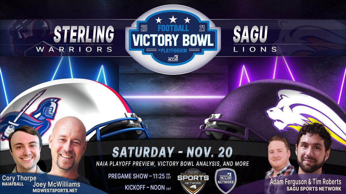 NelsonUSports's tweet photo. 🏆 VICTORY BOWL 🏆

Get caught up on the Lions' and Warriors' wild seasons with the SAGU Sports Network pregame show Saturday at 11:25am central

@SCWarriorFB 🆚  @SAGU_football
📺 https://t.co/9fydbksEXk
🏟 Lumpkins Stadium
📍 Waxahachie, TX https://t.co/olR8Erzudh