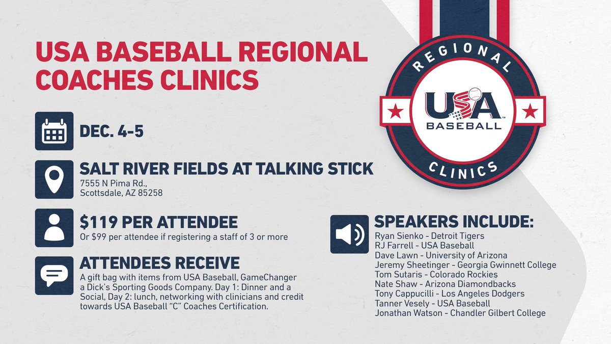 🚨Regional clinics are coming to the Southwest🚨

With a lineup like this, you won’t want to miss out! Lock in your spot for the  #USABClinic today, presented by @GCsports ⬇️

REGISTER: bit.ly/3qQDNsc