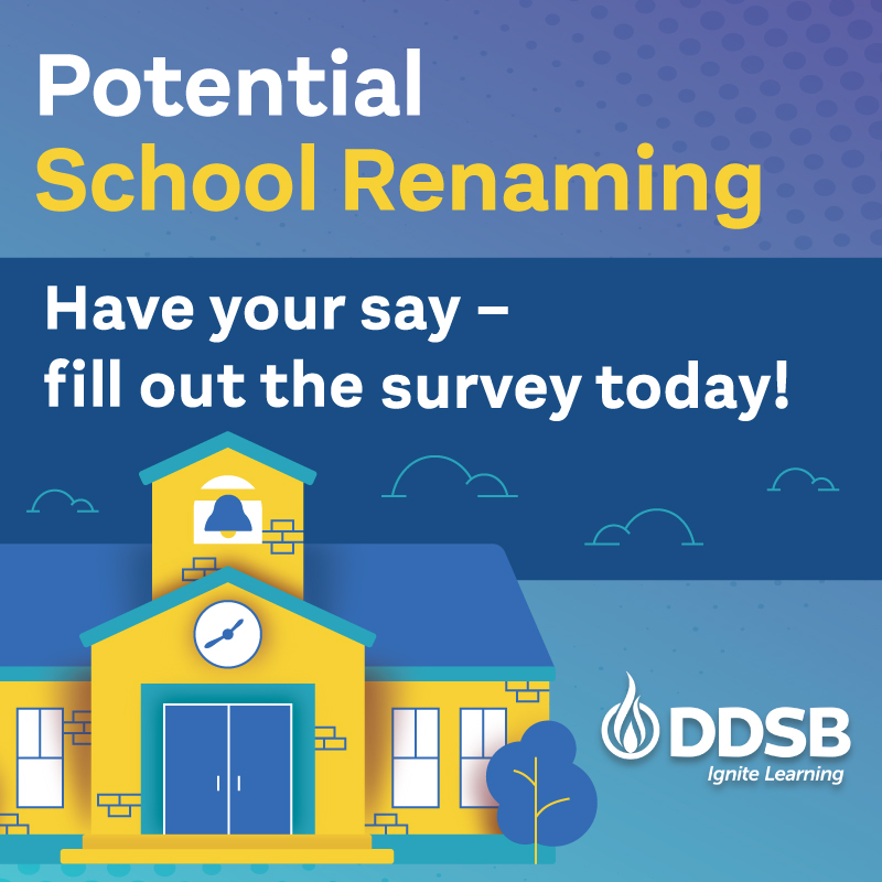 Durham District School Board (DDSB) (@ddsbschools) on Twitter photo We are undertaking a process that may result in the renaming of two DDSB schools.
Complete the survey for your school today:
➡️Sir John A. Macdonald PS - deadline: Nov. 19
➡️Julie Payette PS - deadline: coming soon!
🔗More information & surveys: ddsb.ca/Modules/News/i… We are undertaking a process that may result in the renaming of two DDSB schools.
Complete the survey for your school today:
➡️Sir John A. Macdonald PS - deadline: Nov. 19
➡️Julie Payette PS - deadline: coming soon!
🔗More information & surveys: ddsb.ca/Modules/News/i…