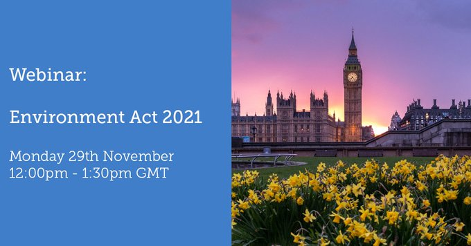 mbaxteriema's tweet photo. We'll be taking an in-depth look at the #EnvironmentAct inc. new governance framework, targets, principles, #OEP #GreenWatchdog and #waste #AirQuality #water &amp; #biodiversity provisions! Lots to cover...hope you can join...register here https://t.co/keiGVECMNI https://t.co/CMKJEpgLBW
