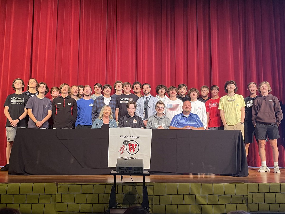PowerBSB_SC's tweet photo. Another day another signing.  Congrats to Nolan Picco (Waccamaw 2022) on making it official with Post University.  Nolan always ramped up the energy from our guys in the dugout when he showed up to pitch! @PiccoNolan @BrianPicco1 @WHSBaseballPI @BlendrofGr8ness https://t.co/m44pEosMEp
