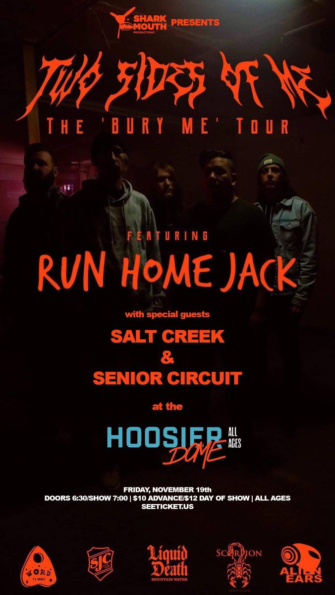 SharkMouthShows's tweet photo. 11/19 at the @hoosierdome317 it’s @TwoSidesOfMeVA &amp; @runhomejackband along with @saltcreekmusic and @seniorcircuitIN Doors at 6:30, show at 7. $12 atd, $10 advance at https://t.co/m27e17q8p1 It’s gonna be a banger! https://t.co/Gc5RZv7FvN