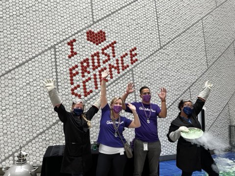 FrostScience's tweet photo. Our friends @MiamiFoundation stopped by for a special #GiveMiamiDay liquid nitrogen experiment! The demonstration is just one of the cool ways we engage our community in science.❄️🥽🧑🏽‍🔬 Help us continue to connect people of all ages to science education. https://t.co/nf5FZSYTDF https://t.co/5W8Gwx8rgH
