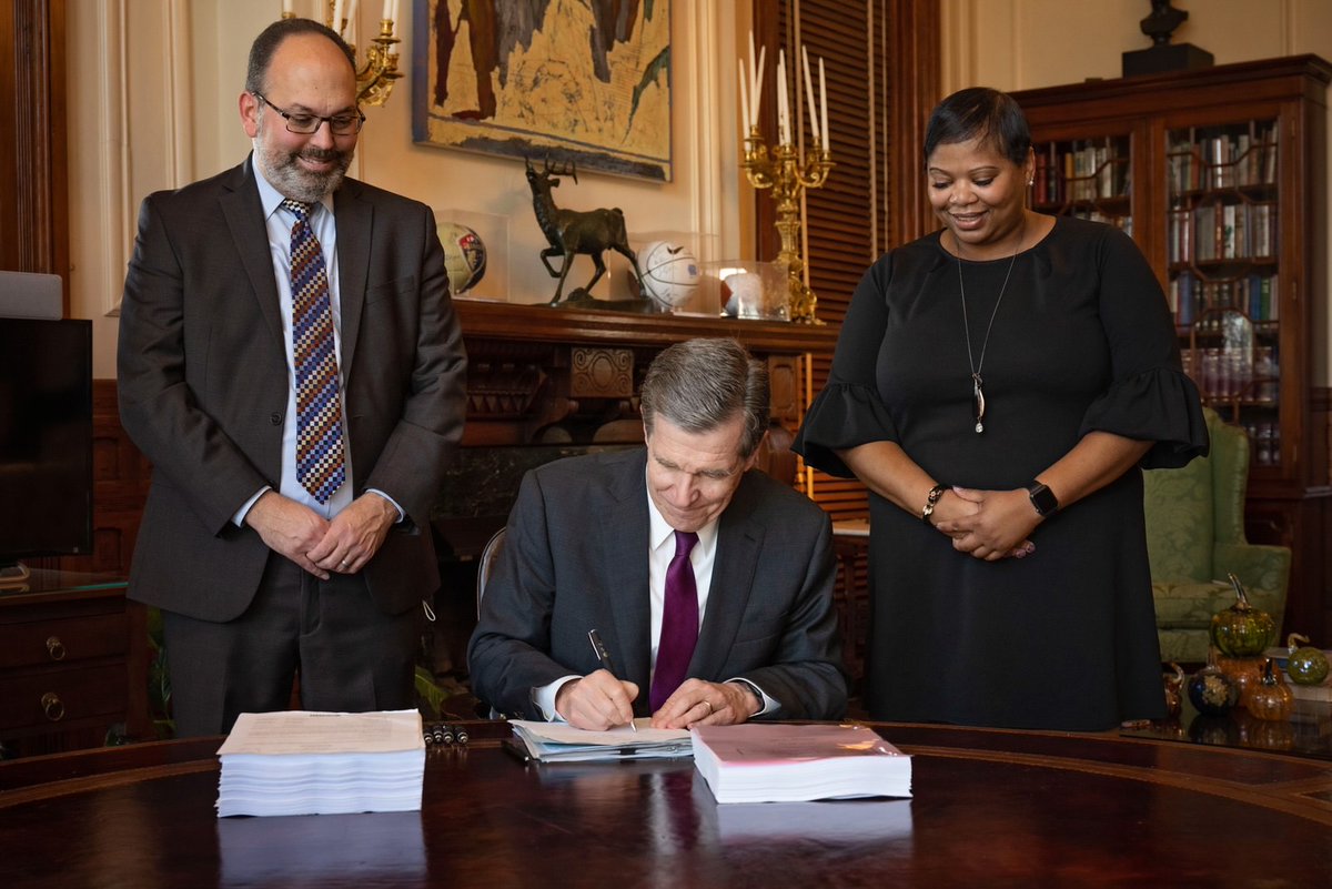 Gov. Cooper signed the budget into law today. This budget moves our state forward in important ways including funding for high speed internet, universities and community colleges, clean air and water and needed pay increases for teachers and state employees.