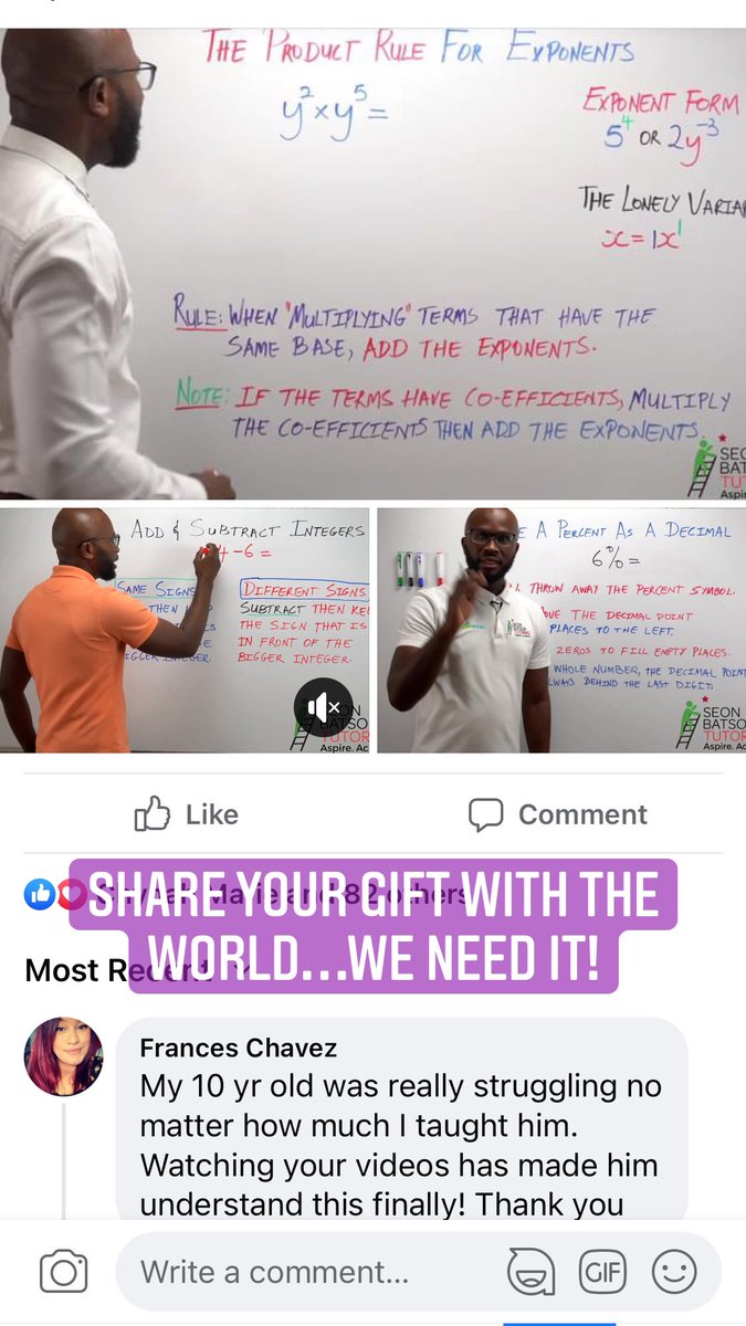 SeonBatson's tweet photo. SHARE YOUR GIFT WITH THE WORLD!
The greatest gift given to mankind is the opportunity to give. 

I post FREE, FUN, and EASY TO FOLLOW Math Lessons for grades 2 - College. 

YouTube Channel: Seon Batson Tutoring. 
https://t.co/nSFP6o0ySl https://t.co/VGyTCkDmm2