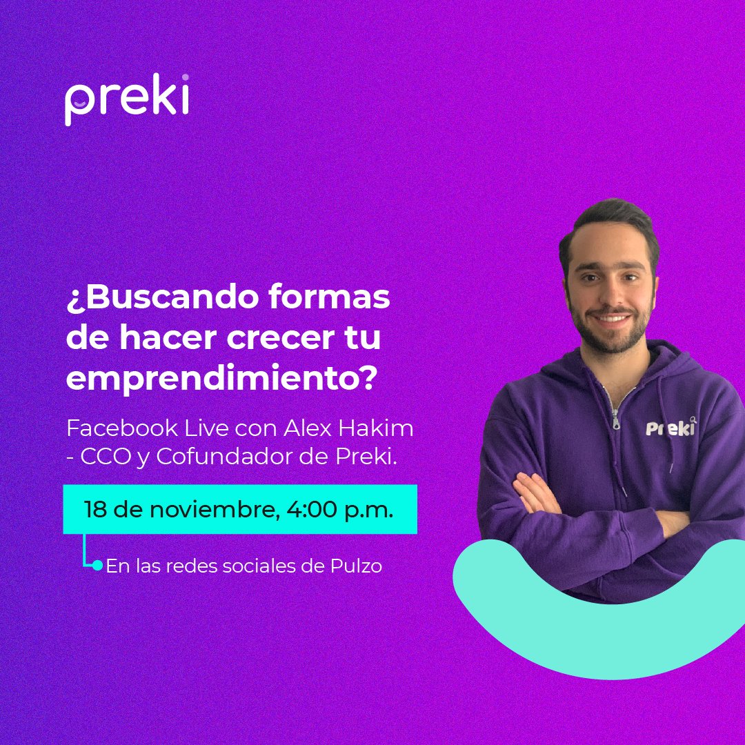 GoPreki's tweet photo. ¡En 30 minutos!
En vivo por las redes de @pulzo : Alex Hakim hablará sobre los planes que tiene #Preki para todos los negocios y emprendimientos de Latinoamérica.
¡Nos vemos en media hora!
#EcommerceParaTodos https://t.co/X6yDD9cjl3