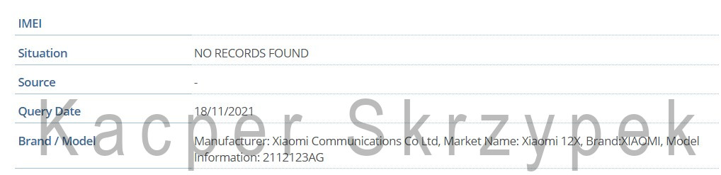 Xiaomi 12X certificação