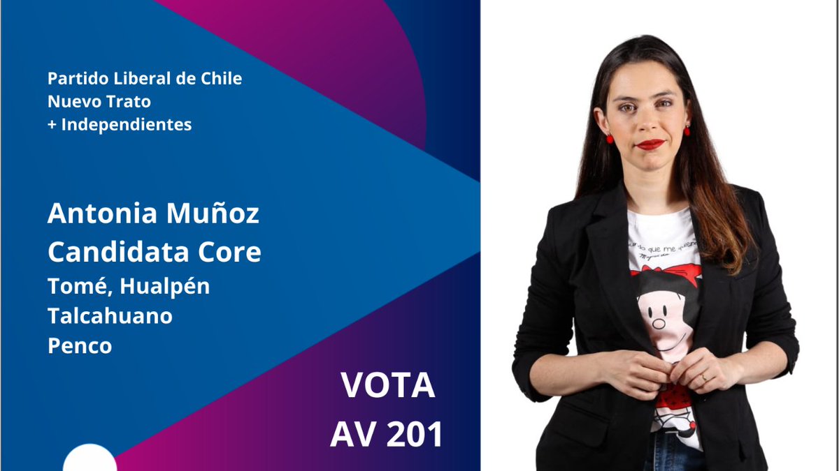 LiberalesBiobio's tweet photo. Este 21 de noviembre #VotaAV201 #AntoniaMuñoz
Una mujer y madre que trabajará por el reconocimiento de las labores de cuidado y la protección de la infancia desde el #corebiobio para las comunas de #Hualpén #Talcahuano #Penco #Tomé
@Liberales_Chile @ElnuevoTrato @nuevpactosocial https://t.co/8uTshj9IFw
