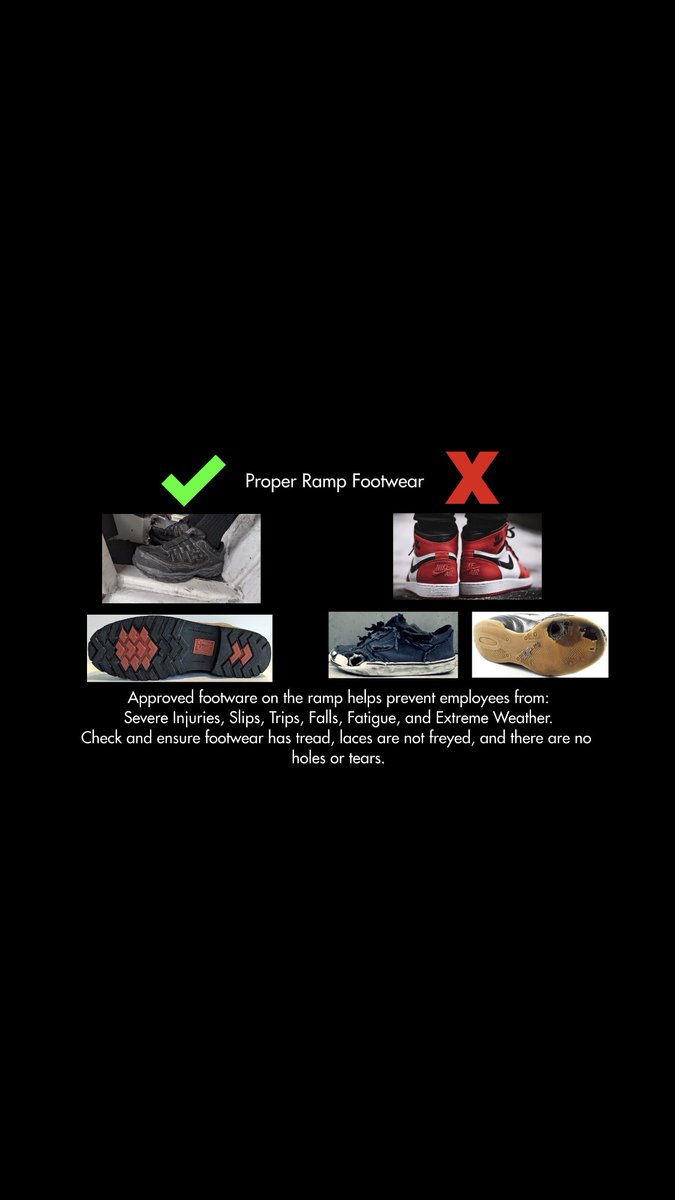MattTalbott's tweet photo. Get your feet in the game.  Check work shoes regularly. #SafetyBlitz #SafetyIOwnIt @AOSafetyUAL @TammyLHServedio @BehennaLinda @anthonychin888 https://t.co/xT3c3afnJh