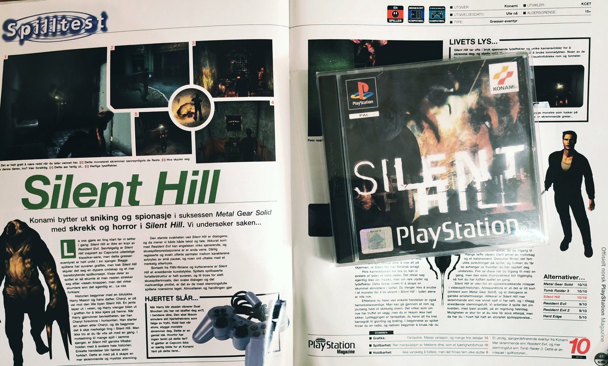 ChrisGoPlay's tweet photo. Silent Hill was awarded a 10/10 in Official Norwegian PlayStation Magazine. #GamingMag #RetroMags #SilentHill #PS1 #Playstation https://t.co/BsUp3UyWyD