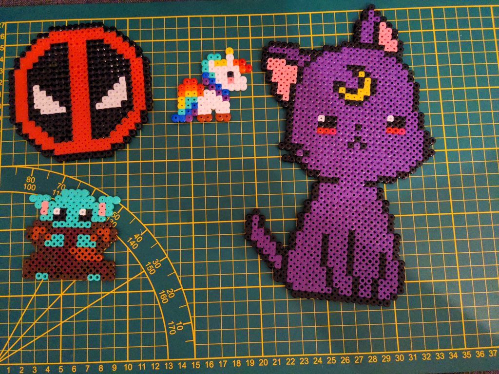TokyoKire's tweet photo. Doing some stuff from #hamabeads #perlerbeads #sailormoon #lunacat #deadpool #babyyoda #rainbow #pony 

All available! https://t.co/LgJQTLPSji