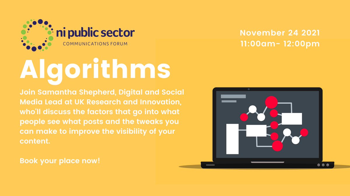 NIPSComms's tweet photo. 🤖 Ever wanted to find out more about why some people see your content and some don’t? Find out all about algorithms from UK Research &amp; Innovation’s Samantha Shepherd.
Book your place now to secure your spot ➡️  https://t.co/o9kIhulAP6 https://t.co/8C9nd8Q8db