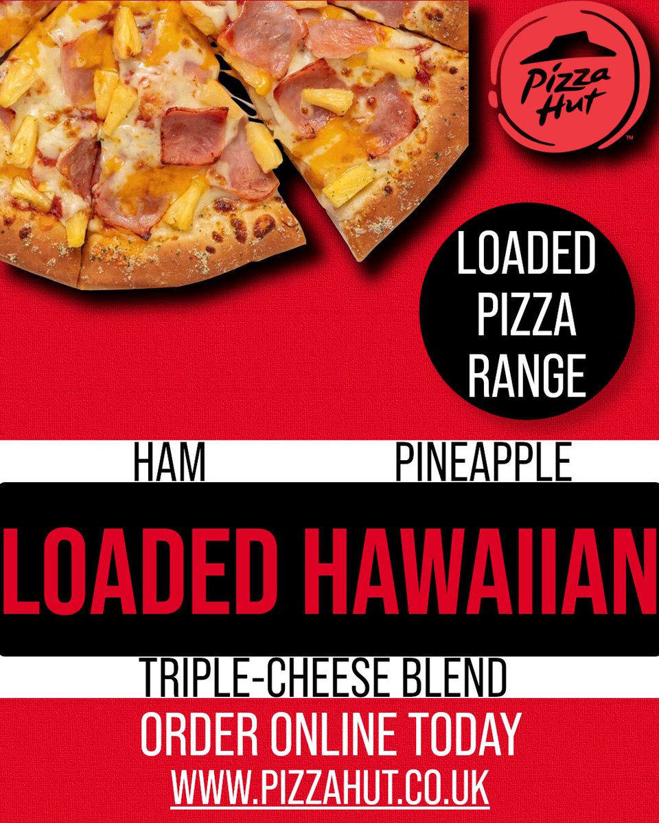 Say Hello to the Loaded Hawaiian at Pizza Hut 👀

The Classic Hawaiian now topped with Extra Mozzarella, Extra Ham, Extra Pineapple, and Triple-Cheese Blend. 🍕🍕🍕

Order online at: pizzahut.co.uk

#pizzahut #pizza #hawaiian  #loadedpizza #pizzadelivery  #PortTalbotNPT