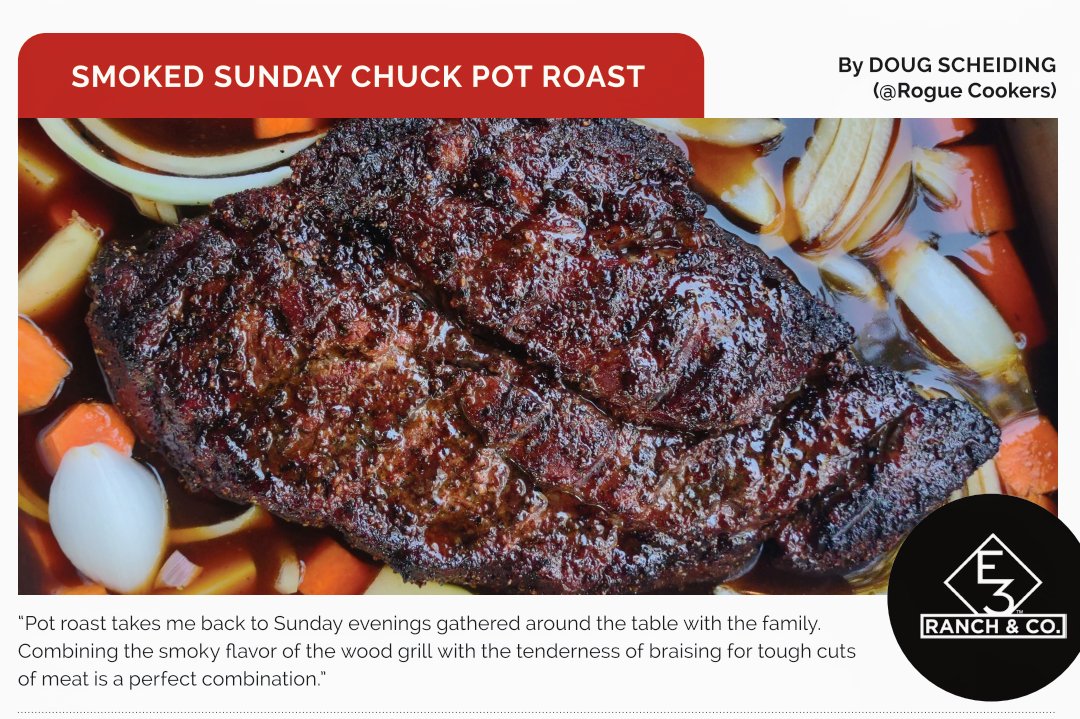 RogueCookers's tweet photo. E3 Meat dropped my "Sunday Smoked Chuck Pot Roast" recipe yesterday. If you are looking for something to cook next week and after all the turkey leftovers here is a good comfort food option.
#chuckroast #potroast #e3meatco #bbq #chuck #sunday #RogueCookers https://t.co/yELOSvAy1q