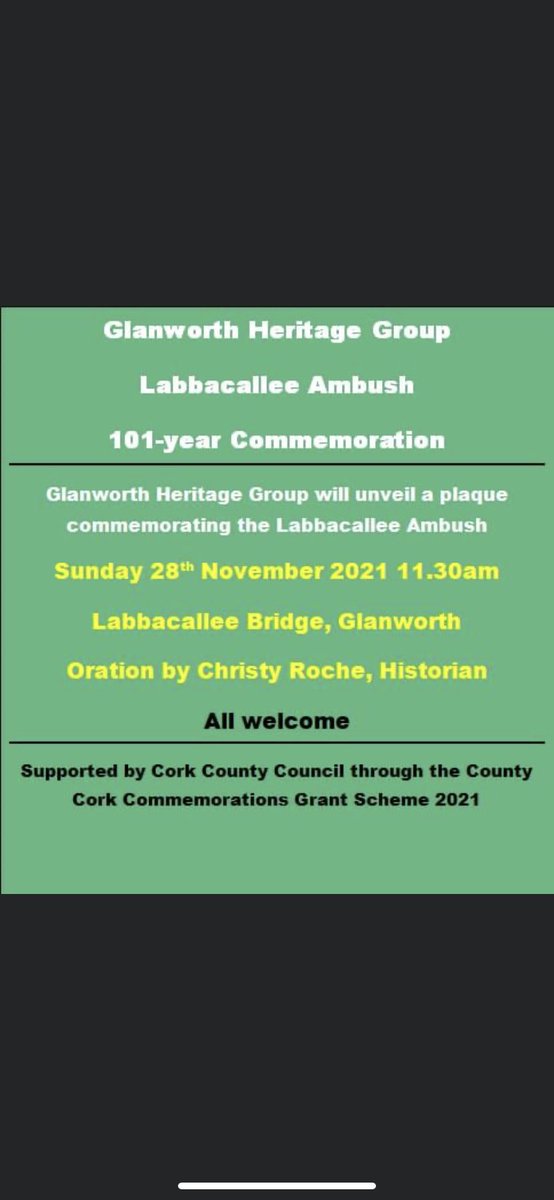 Please take note of this very important occasion taking place Sunday week in Glanworth.