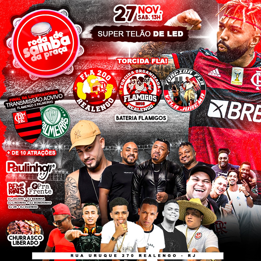 FINAL DA LIBERTADORES É TUDO PELO DEPÓSITO DA PRAÇA, BROTA E CONVOCA GERAAAAAAL.... ❤️🖤❤️🖤🤩🤩🖤❤️🖤❤️

SUPER TELAO DE LED✅
BATERIA FLAMIGOS🥁❤️🖤✅
CHURRASCO LIBERADO🍖🍢✅
PAGODE AO VIVO..✅
LONAS PARAQUEDAS ✅
CERVEJA GELADA ✅

RUA URUQUE 270, DEPOSITO DA PRAÇA 🖤❤️✅