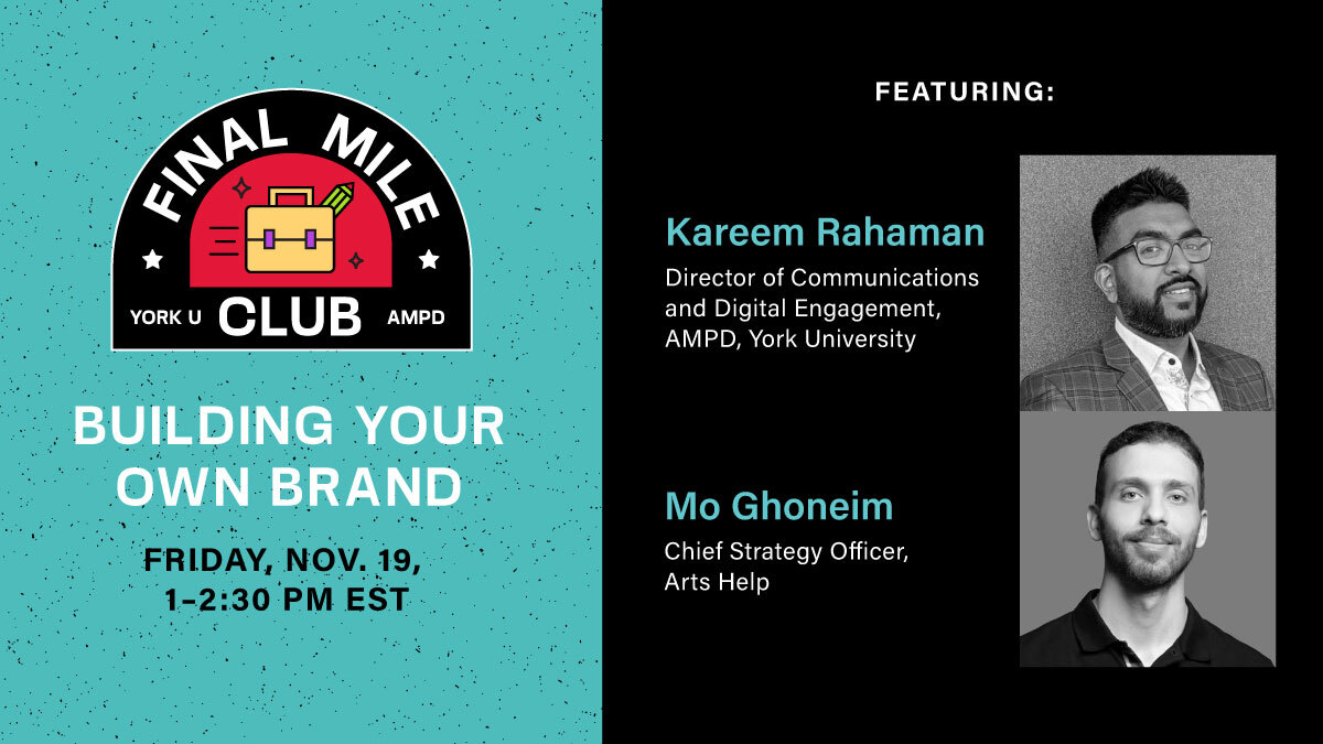 YorkuAMPD's tweet photo. Are you ready for life after graduation?

Don't worry! The Final Mile Club is here to help you get your brand job market-ready with advice from industry professionals.

When: Nov 19, 1PM- 2:30PM EST
Where: Online (check your email for the link)

#YorkU #YorkAMPD #AMPDxFMC https://t.co/TSy8HDvMAY