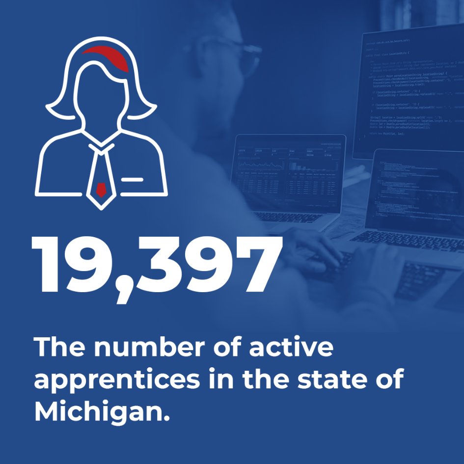 MIHouseDems's tweet image. 94% of apprentices who complete a Registered #Apprenticeship program stay employed &amp;amp; have an average salary of $70K! It's like getting paid to receive nationally-recognized credentials that meet Michigan’s #SixtyBy30 goal. #NAW2021 

Michigan.gov/Apprenticeship