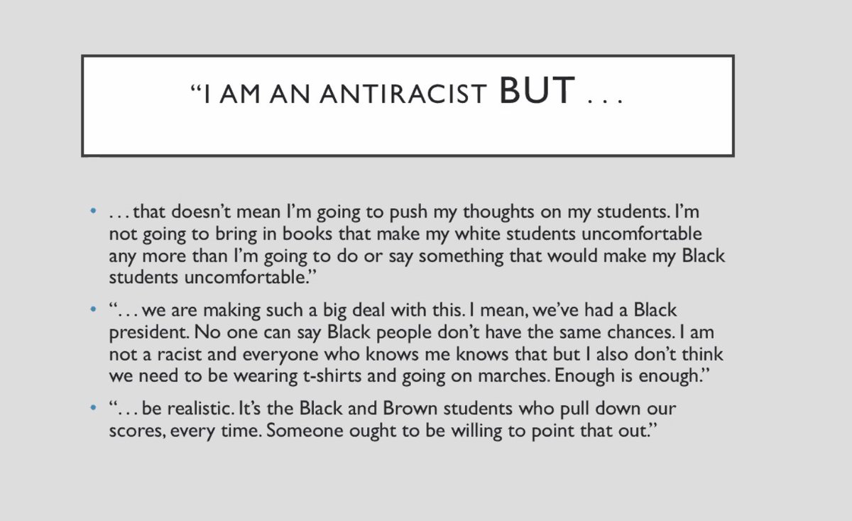 jenniferlagarde's tweet photo. #NCTE21 session Commitment Issues: Moving beyond Antiracism as Educational Fad toward Antiracism as a Lifelong Commitment is 🔥🔥🔥:  "If you follow the statement 'I'm an anti-racist' [or 'I'm not racist] w/'but' you are NOT anti-racist." - @KyleneBeers https://t.co/kGyiQZ45tZ