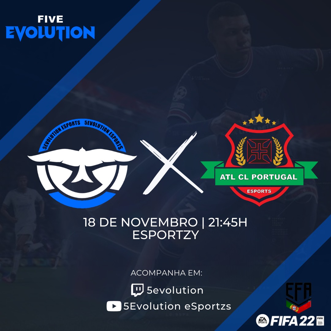 5EvolutionE's tweet photo. DIA DE JOGO π₯π¦
5οΈβ£
π - EFA
β½ - ATL CL PORTUGAL
β° - 21:45
πΊ - https://t.co/rMKQ4ZBc85
π - EFA
β½ - Bela Esport
β° - 22:15
πΊ - https://t.co/rMKQ4ZBc85
"ALL TOGETHER TO THE TOP".
#GO5EVO https://t.co/kHQnW3WoDZ