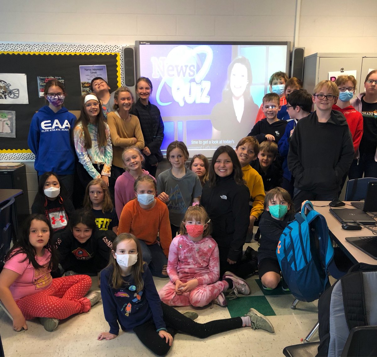 SMuehleman's tweet photo. KET News Quiz is the Ultimate Holiday Gift. These Tigers were thrilled to see one of their own in the Opinion Question. Thanks @kelseykstarks @EducationKET #newsquiz @MurraySchools https://t.co/WDocG3syVx