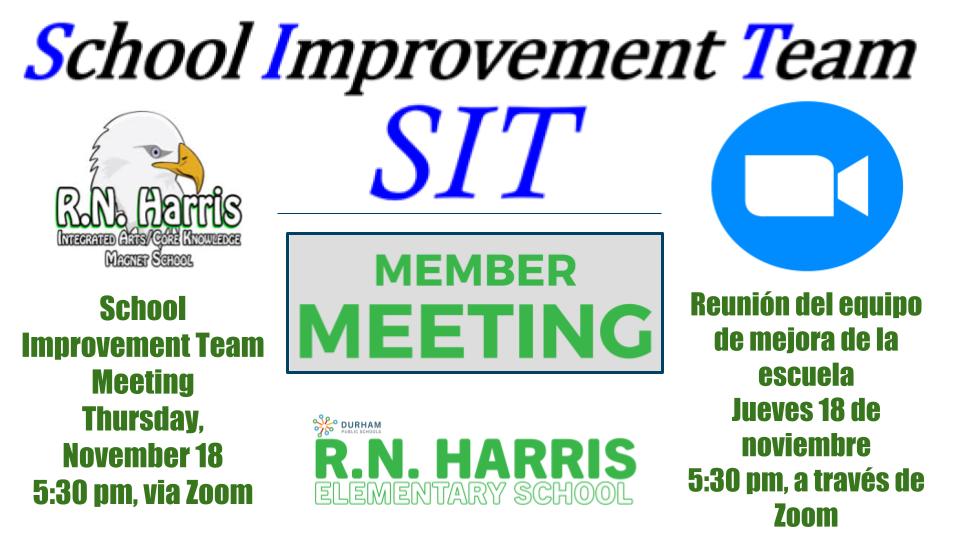 <a href="/RNHarrisElem/">R. N. Harris</a> Families, join usfor our School Improvement Team Meeting today. Check our website for information.

<a href="/RNHarrisElem/">R. N. Harris</a> Familias, acompáñenos hoy en nuestra Reunión del Equipo de Mejoramiento Escolar. Visite nuestro sitio web para obtener información.