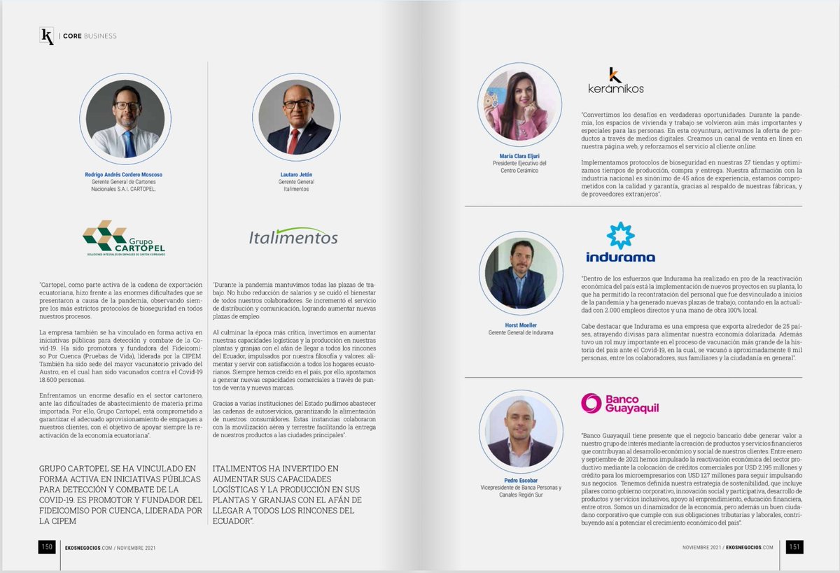 Lea los testimonios de nuestros empresarios: <a href="/rodrigocorderom/">Rodrigo A. Cordero</a> de <a href="/cartopel/">Cartones Nacionales S.A.I. CARTOPEL</a> ; #LautaroJetón de <a href="/LaItalianaEC/">La Italiana</a> ; #MaríaClaraEljuri de <a href="/KeramikosEC/">Kerámikos</a> ; #HorstMoeller de <a href="/Indurama/">Indurama</a>; y  #PedroEscobar de <a href="/BancoGuayaquil/">Banco Guayaquil</a> 👏🏻.
 
🧐 cutt.ly/OTRaql4
 #TransformamosVidas 💛💙