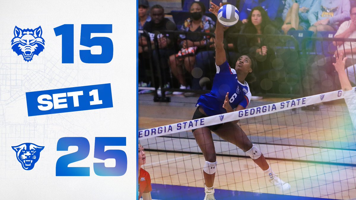 GSU_Vball's tweet photo. The Panthers notch 15 kills while hitting .480 to take set one! 😎

#PanthersVB | #OurCity https://t.co/bz9E26hQe5