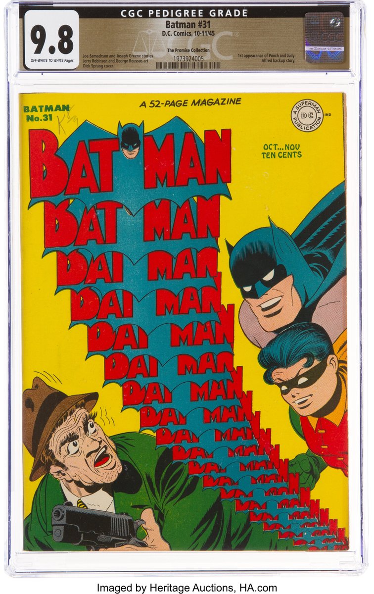 HeritageAuction's tweet photo. #HERITAGELIVE: From #ThePromiseCollection comes #Batman No. 31, which features #DickSprang’s beloved cover with the infinite logos. Collectors tussled over this single highest-graded copy, driving its final price to $50,400.
https://t.co/IOq0JbsY1X https://t.co/4y6djHVpS4