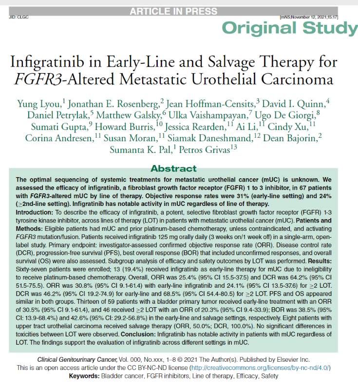 montypal's tweet photo. Proud of @YungLyou who partnered w @PGrivasMDPhD to do an analysis of activity of infigratinib across line of therapy in pts w #bladdercancer. Impt data that points to preserved activity in multiple settings - interesting implications for #PROOF302! https://t.co/LwRup3qvKJ https://t.co/MBSvCbdDnm