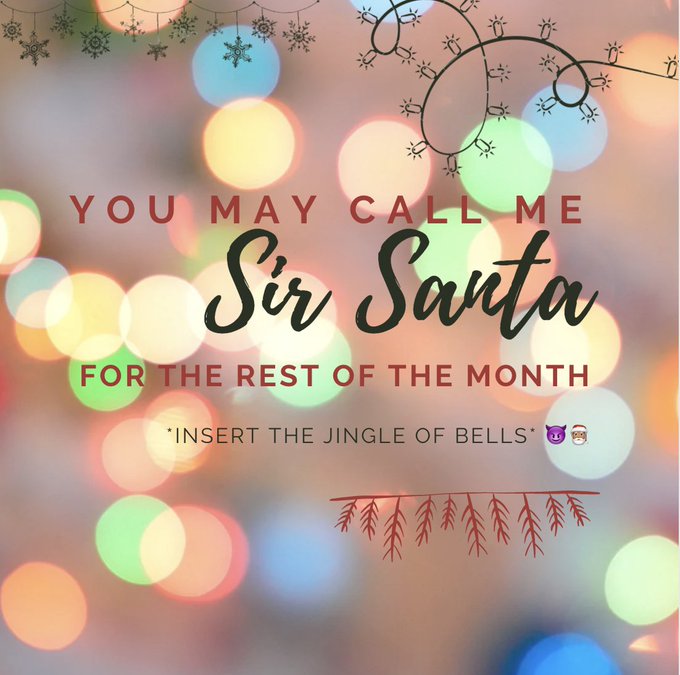 You may call me Sir Santa for the rest of the month.   *insert the jingle of bells* 😈 🎅🏽 https://t.c<a href="/tag/domme"class="tags"><span>#domme</span></a><a href="/tag/accessibleporn"class="tags"><span>#accessibleporn</span></a>